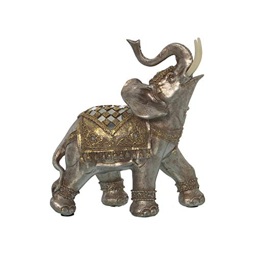 DRW Figur Elefant aus Harz mit Manton, verziert in Gold, 18 x 9 x 21 cm von DRW