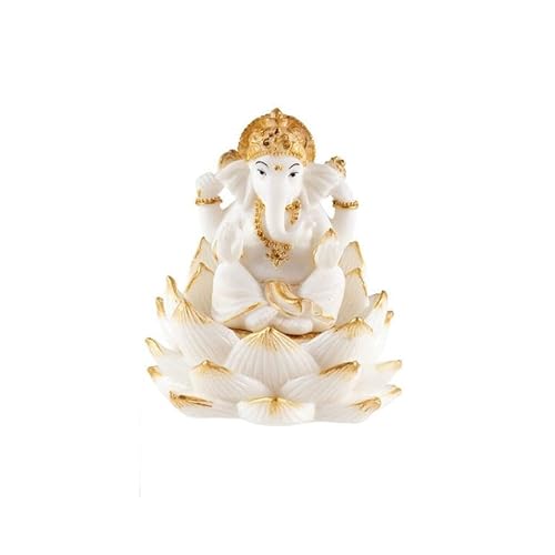 DRW Figur Ganesha auf weißer und Goldener Blume, aus Kunstharz, handbemalt, 8 cm von DRW