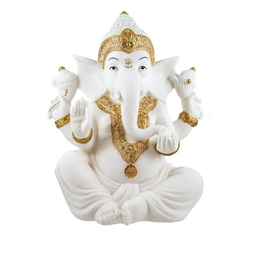 DRW Figur Ganesha sitzend, Weiß und Gold, Kunstharz, handbemalt, 36 cm von DRW