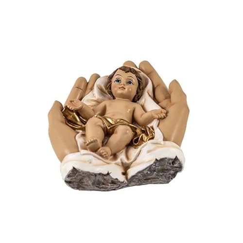 DRW Figur Jesus liegt auf Einer Hand aus Harz, handbemalt, 9 x 11 x 5 cm von DRW