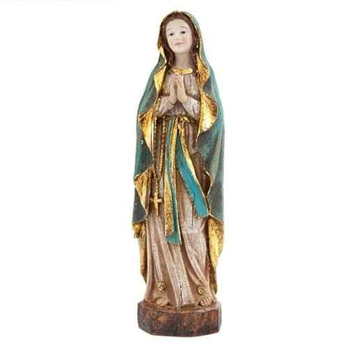 DRW Figur Jungfrau Lourdes Altes Holz, handbemalt, Harz, 20 cm von DRW