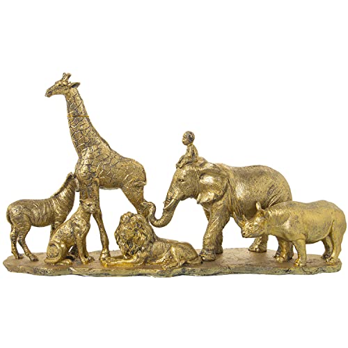 DRW Figur aus Harz mit Wilden Tieren mit Kind in Gold, 52 x 14 x 29 cm DRW Figur aus Harz mit Wilden Tieren mit Kind in Gold, 52 x 14 x 29 cm von DRW