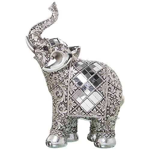 DRW Figur eines Elefanten aus Harz mit Spiegel in Silber, 21 x 10 x 30 cm von DRW