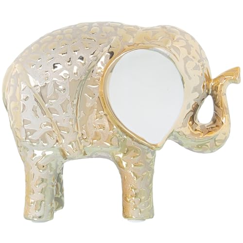 DRW Figur eines Elefanten aus Keramik in Gold und Weiß, 9 x 21 x 17 cm von DRW