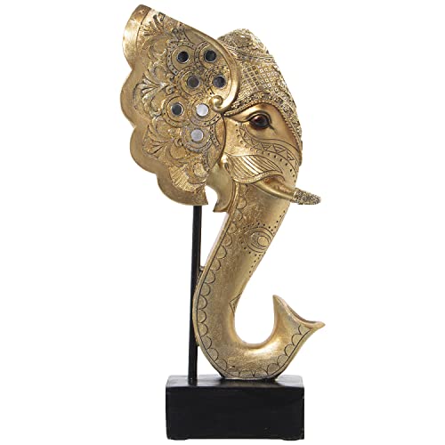 DRW Figur eines Elefantenkopfes aus Harz mit Halterung in Gold 18 x 10 x 36 cm, estandar von DRW