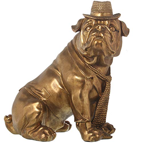 DRW Figur eines Hundes BO x er aus Kunstharz, sitzend mit Hut in goldfarben, 44 x 27 x 43,5 cm von DRW