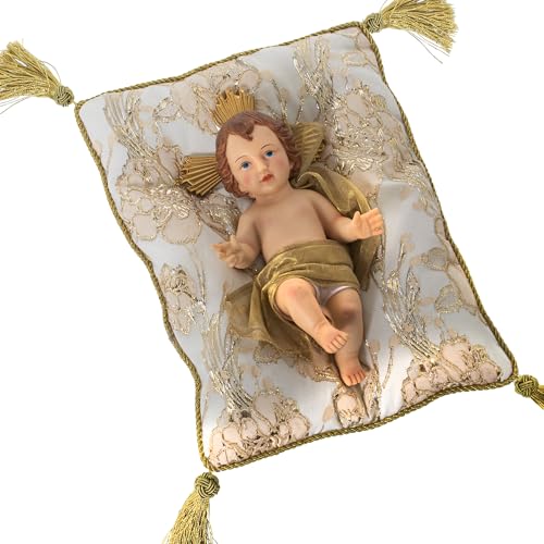 DRW Figur eines Kindes Jesus aus Harz mit Kissen in Beige und Gold, 8 x 13 x 28 cm von DRW