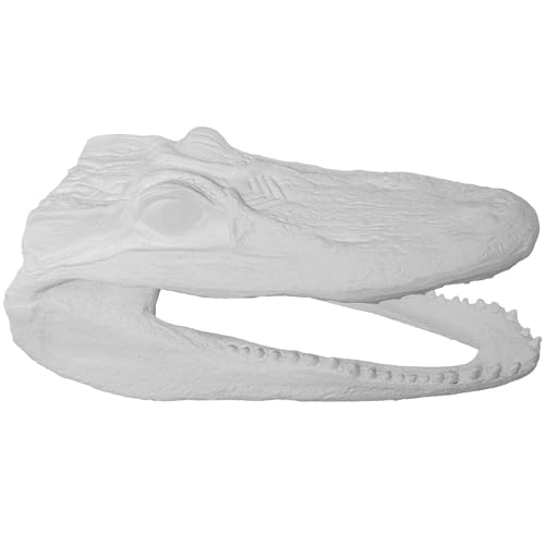 DRW Figur eines Krokodilkopfes aus Keramik, weiß, 38 x 16 x 18 cm von DRW