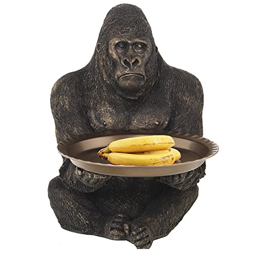 DRW Figur eines sitzenden Gorilla mit Tablett in Altgold 55 x 38 x 52 cm, Basis 35 cm, Mehrfarbig, estandar von DRW