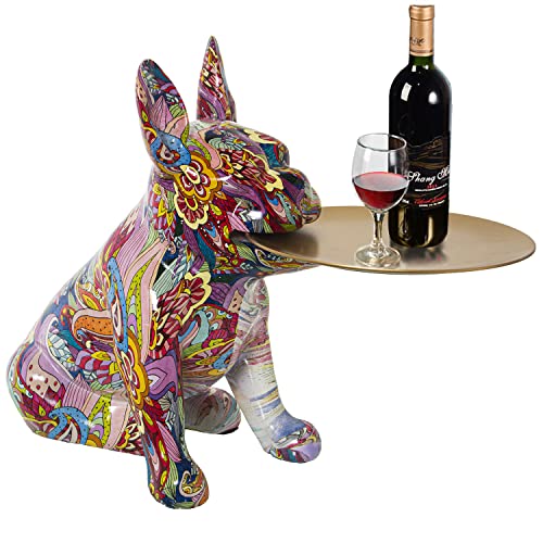 DRW Figur eines sitzenden Hundes Harz mit Grafiti und Mehreren Farben 45 x 20 x 33 cm, Tablett 20 cm, Mehrfarbig, estandar von DRW