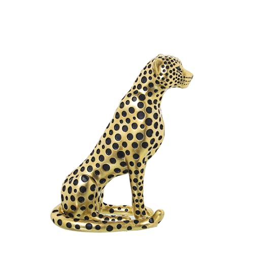 DRW Figur eines sitzenden Leoparden aus Harz in Schwarz und Gold, 11 x 21 x 26 cm von DRW