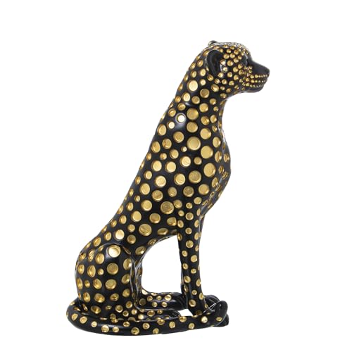 DRW Figur eines sitzenden Leoparden aus Harz in Schwarz und Gold, 17 x 30 x 44 cm von DRW