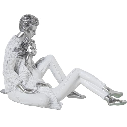 DRW Figur eines sitzenden Paares aus Kunstharz in Weiß und Silber, 12 x 15 x 24 cm von DRW