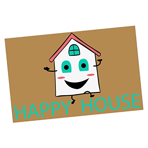 DRW Fußmatte aus Polyester und PVC, Happy House 40 x 60 x 1 cm, Mehrfarbig, estandar von DRW
