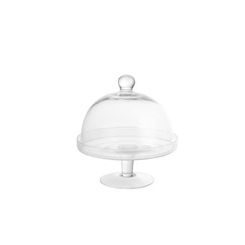 DRW Glasdose mit Teller und Glocke aus mundgeblasenem Glas, transparent, 25 x 25 x 25 cm von DRW