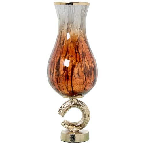 DRW Glasvase mit Rand und Aluminiumboden, goldfarben, marmoriert, Weiß und Braun, 18 x 18 x 49 cm von DRW