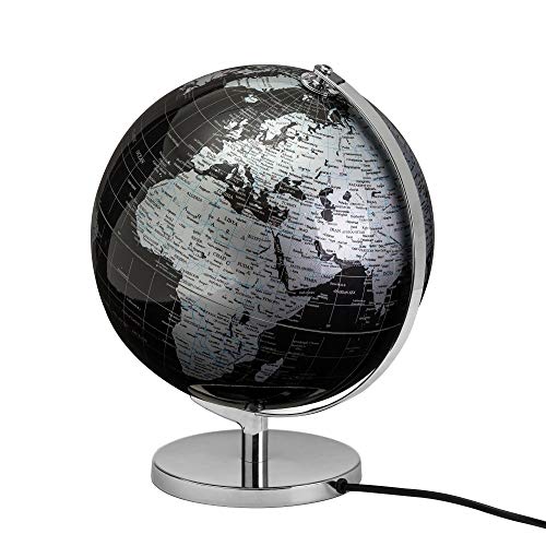 DRW Globus mit Licht Schwarz und Silber 25x25x32,30 cm, aus PVC und PP von DRW