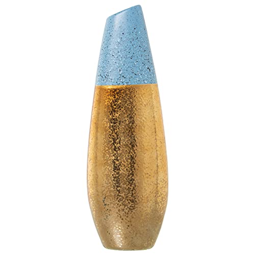 DRW Hochflorvase, Gold und Blau, 17x11x49 cm von DRW