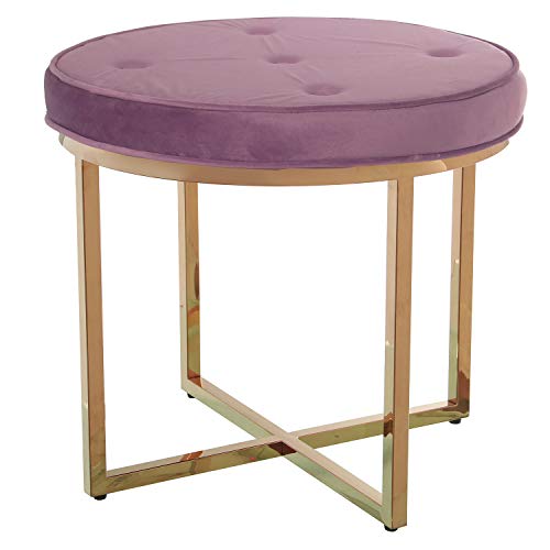 DRW Hocker aus Metall mit Sitz aus Samt Gold Matt und Violett 50 x 46 cm von DRW