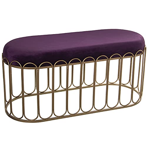 DRW Hocker aus Metall und Samt in Gold und Purpur 100 x 40 x 47 cm, Mehrfarbig, Grande von DRW