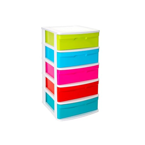 DRW Hohe Kommode mit 5 Schubladen, PVC, bunt, 39 x 40 x 80 cm von DRW