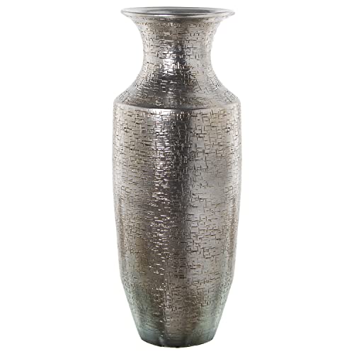 DRW Hohe Vase aus Keramik, silberfarben, 38 x 100 cm von DRW