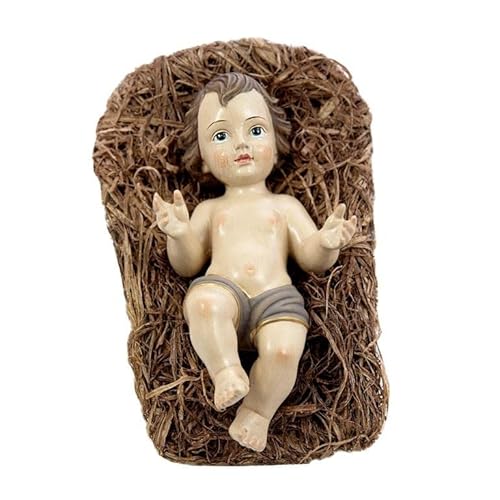 DRW Jesuskind im Kinderbett aus Kunstharz, handbemalt, 20 cm von DRW