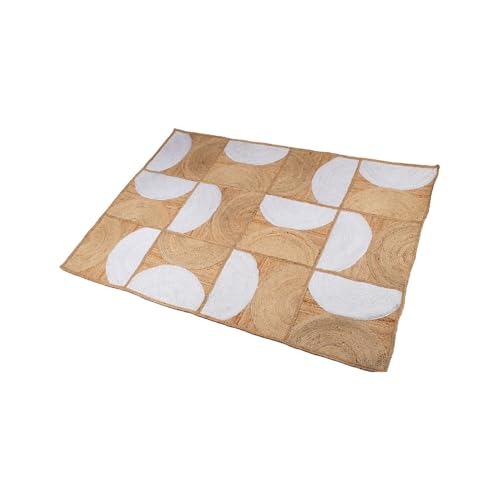 DRW Jute-Teppich mit Halbrunden in Natur und Weiß, 170 x 120 x 1 cm von DRW