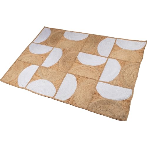 DRW Jute-Teppich mit Halbrunden in Natur und Weiß, 300 x 200 x 1 cm von DRW