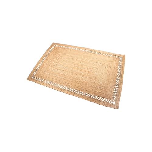 DRW Jute-Teppich mit durchbrochenem Rechteck, 100 x 60 x 1 cm von DRW