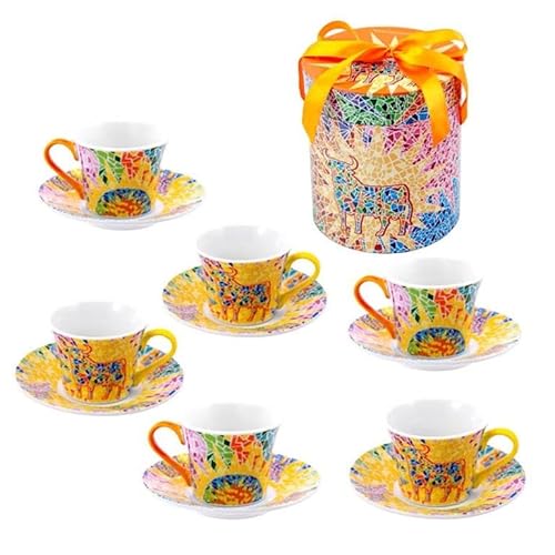 DRW Kaffee-Set, 6 Tassen mit Untertasse, Gaudi-Stil, 8 x 6 x 5 cm, Keramik, Taza 8x6x5 cm von DRW