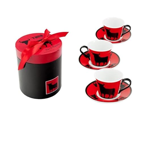 DRW Kaffee-Set, 6 Tassen mit roter und schwarzer Stieruntertasse, 8 x 6 x 5 cm, Keramik, Taza 8x6x5 cm von DRW