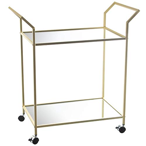 DRW Kellnerwagen mit 2 Stufen Matal und Spiegel in mattem Gold, 71 x 37 x 78,5 cm, Metall, 71x37x78,5cm von DRW