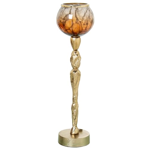DRW Kerzenhalter aus Glas mit Rand und Sockel aus goldenem Aluminium, 11 x 11 x 43 cm DRW Kerzenhalter aus Glas mit Rand und Sockel aus goldenem Aluminium, 11 x 11 x 43 cm von DRW