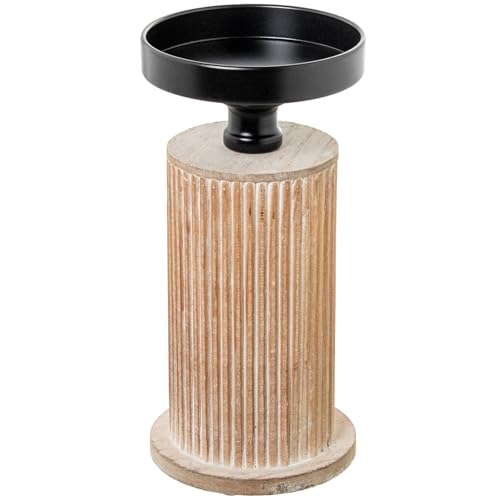 DRW Kerzenhalter aus Holz und Metall, Natur und schwarz, 11 x 11 x 23 cm DRW Kerzenhalter aus Holz und Metall, Natur und schwarz, 11 x 11 x 23 cm von DRW
