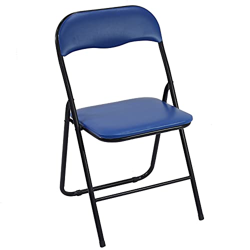 DRW Klappstuhl aus Metall und Sitz aus Kunstleder in Blau, 44 x 46 x 78 cm, Sitzfläche 44 cm von DRW