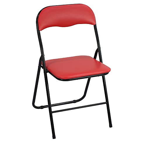DRW Klappstuhl aus Metall und Sitz aus Kunstleder in Rot, 44 x 46 x 78 cm, Sitzfläche 44 cm von DRW