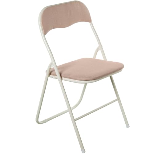 DRW Klappstuhl aus Metall und Stoff in Weiß und Beige, 44 x 47 x 80 cm von DRW