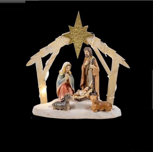 DRW Klassisches Mysterium 1 Stück mit Kind im Kinderbett und Portal aus Holz, handbemalt, 14 x 14 cm DRW Klassisches Mysterium 1 Stück mit Kind im Kinderbett und Portal aus Holz, handbemalt, 14 x 14 cm von DRW