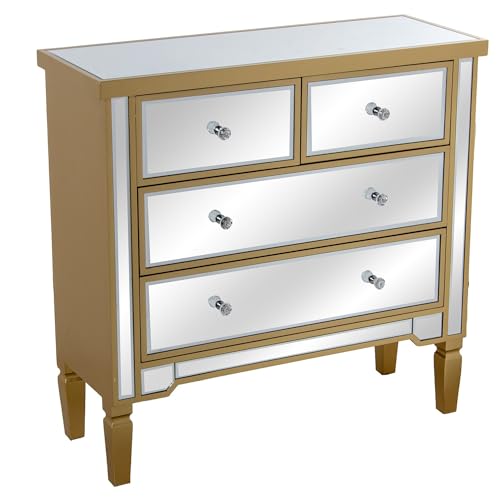 DRW Kommode aus Holz und Spiegel mit 4 Schubladen in Gold und Spiegel, 84 x 33 x 85 cm DRW Kommode aus Holz und Spiegel mit 4 Schubladen in Gold und Spiegel, 84 x 33 x 85 cm von DRW
