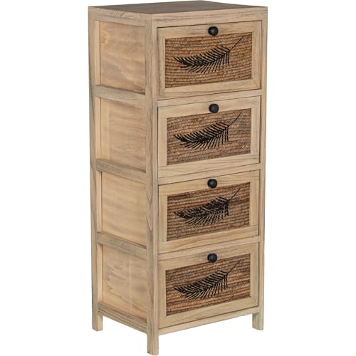 DRW Kommode aus Holz mit 4 Schubladen aus Weide mit Blatt in Natur und Schwarz, 40 x 30 x 94 cm von DRW