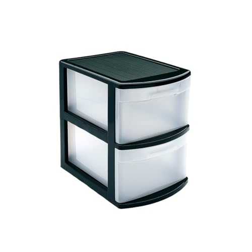 DRW Kommode mit 2 Schubladen, PVC, Schwarz und transparent, 28,5 x 39 x 40 cm von DRW