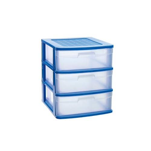 DRW Kommode mit 3 Schubladen, PVC, transparent und blau, 39 x 40 x 49,5 cm DRW Kommode mit 3 Schubladen, PVC, transparent und blau, 39 x 40 x 49,5 cm von DRW