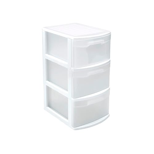 DRW Kommode mit 3 Schubladen, PVC, weiß und transparent, 28,5 x 39 x 58,5 cm von DRW