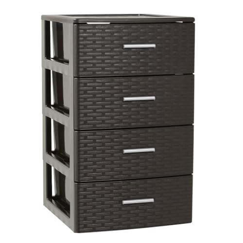 DRW Kommode mit 4 Schubladen, Rattan, PVC, Braun, 37,5 x 36,5 x 61,5 cm von DRW