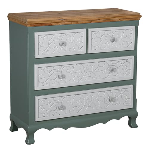 DRW Kommode mit 4 Schubladen aus Holz mit Deckel in Weiß und Natur, 91 x 36 x 87 cm von DRW