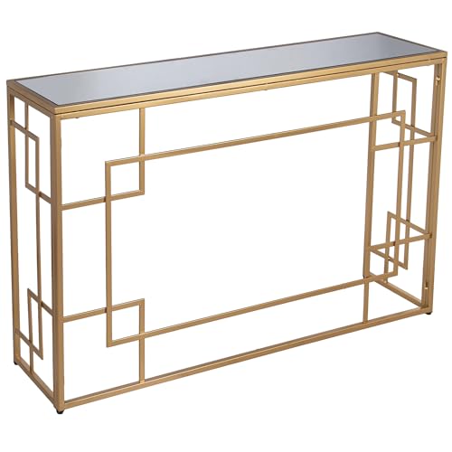 DRW Konsole, Eingangsschrank, aus Metall und Glas, vergoldet, 120 x 28 x 80 cm, Gold, 120x28x80cm von DRW