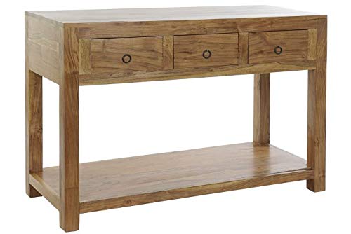 DRW Konsole mit 3 Schubladen und 1 Ablage aus Akazienholz in Natur, 110 x 44 x 77 cm, Holz, 110x44x77cm von DRW