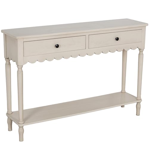 DRW Konsolentisch für den Eingangsbereich mit 2 Schubladen aus Holz in Beige, 110 x 28 x 75 cm, Medidas: 110x28x75cm von DRW