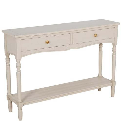 DRW Konsolentisch für den Eingangsbereich mit 2 Schubladen aus Holz in Beige, 110 x 28 x 75 cm, Medidas: 110x28x75cm von DRW